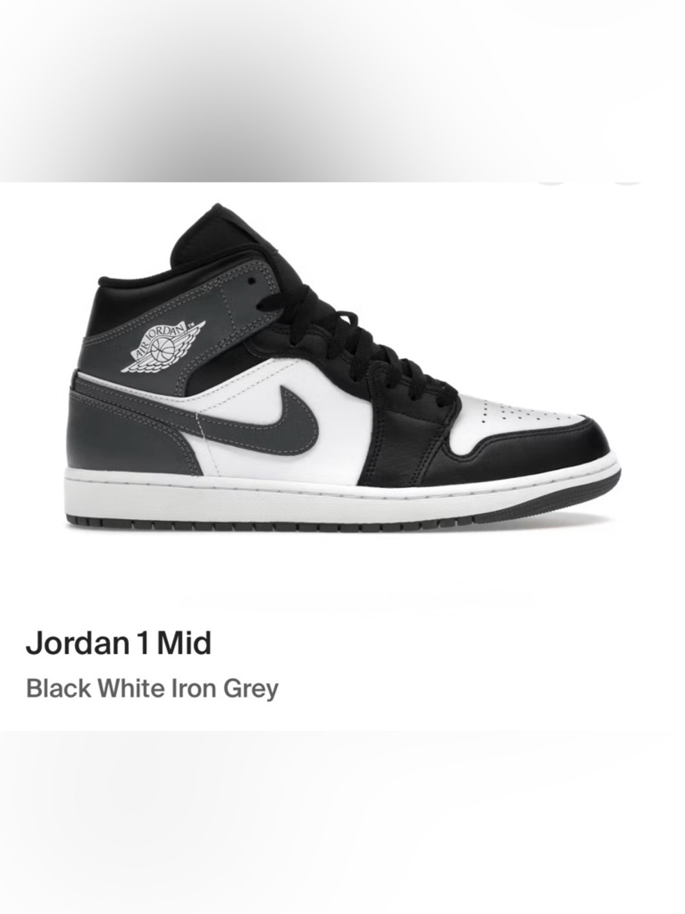 AIR JORDAN 1 MID Black/Iron Grey-White Men’s Size 11.  DQ8426-001
